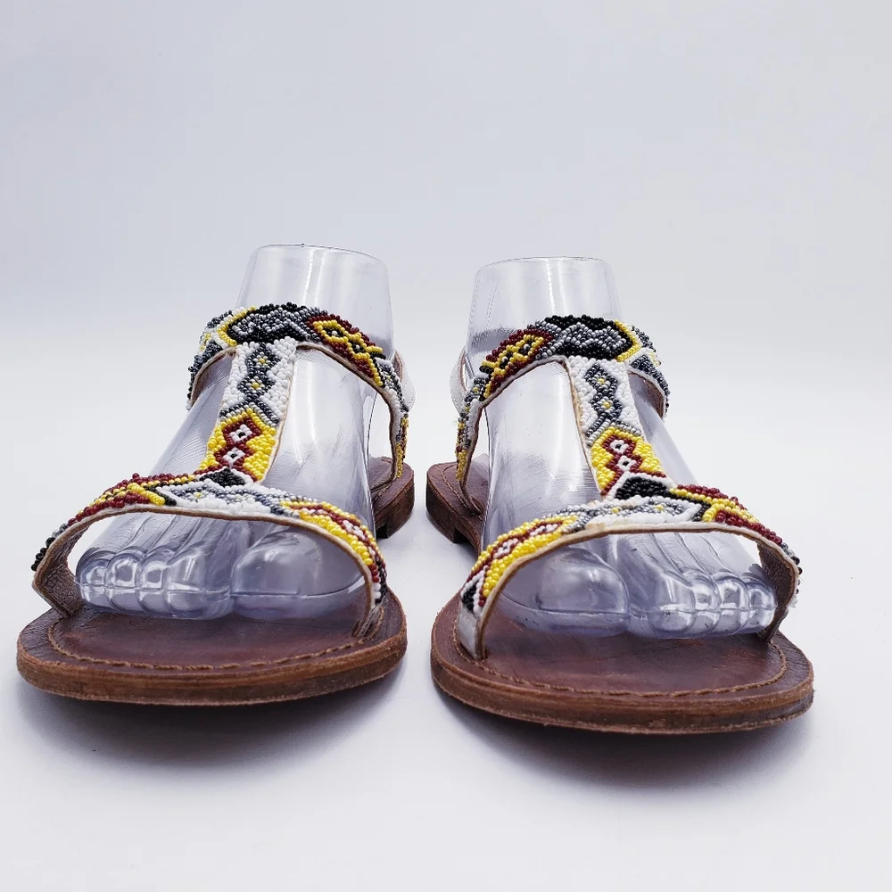 Freebird By Steven Juno Flat‎ Sandal Beaded TStrap Slingback Womens Size 39 8.5